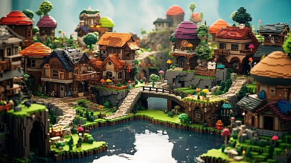 Minecraft - like village background pattern