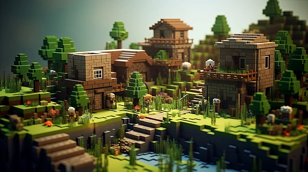 Minecraft - like village background pattern