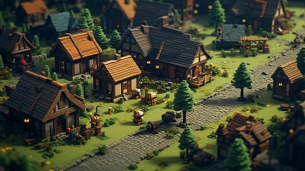 Minecraft - like village background pattern