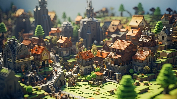Minecraft - like village background pattern