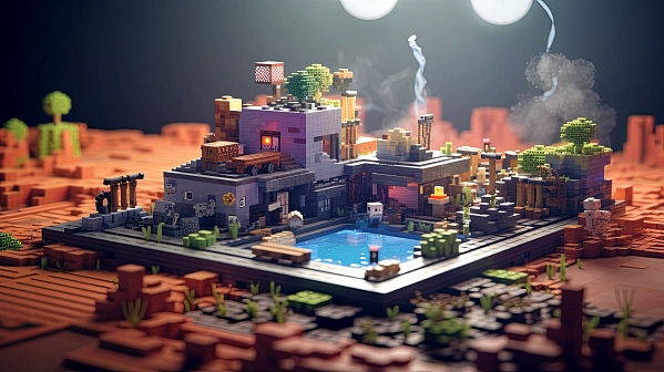 Minecraft - like village background pattern