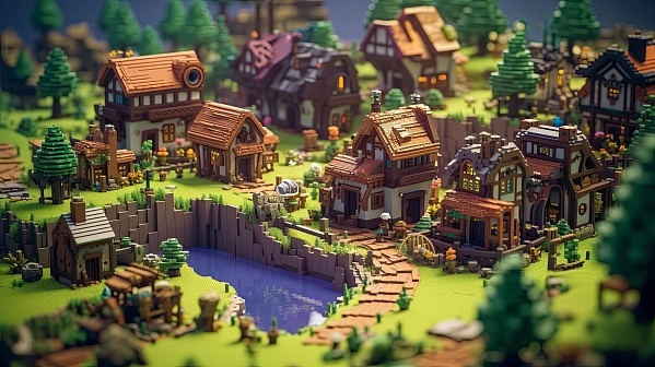 Minecraft - like village background pattern