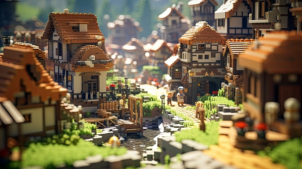 Minecraft - like village background pattern
