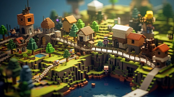 Minecraft - like village background pattern