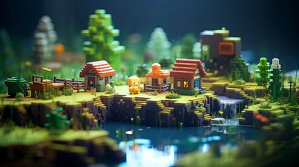 Minecraft - like village background pattern