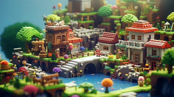 Minecraft - like village background pattern