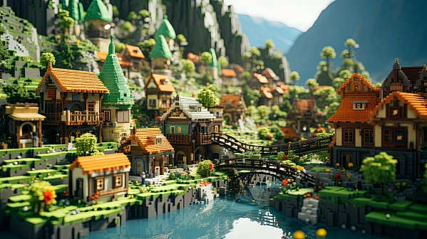 Minecraft - like village background pattern