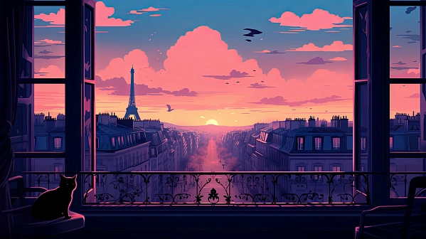Cats and sunsets pattern