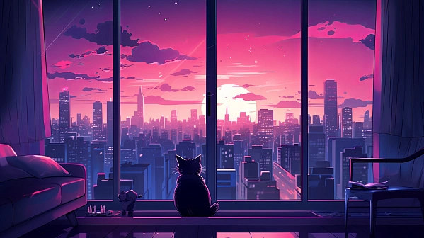 Cats and sunsets pattern