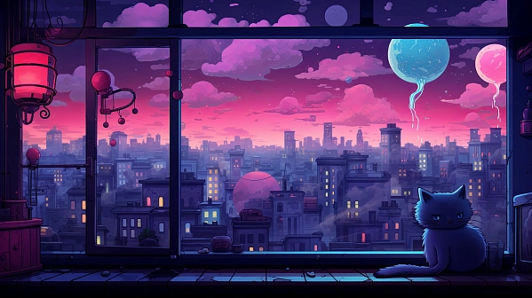 Cats and sunsets pattern
