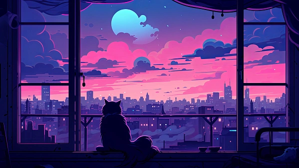 Cats and sunsets pattern