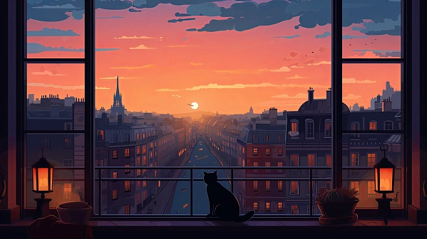 Cats and sunsets pattern