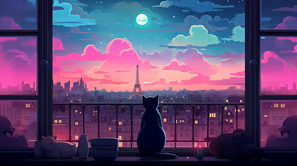 Cats and sunsets pattern