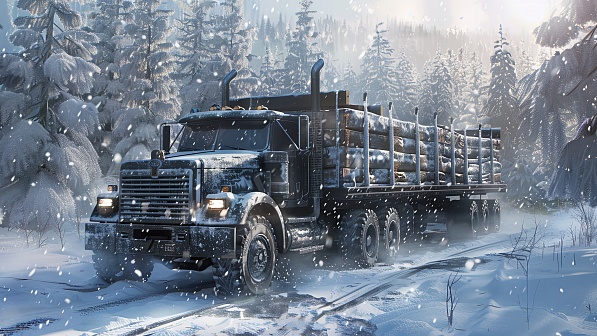 Trucks on winter roads pattern