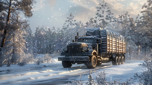 Trucks on winter roads pattern
