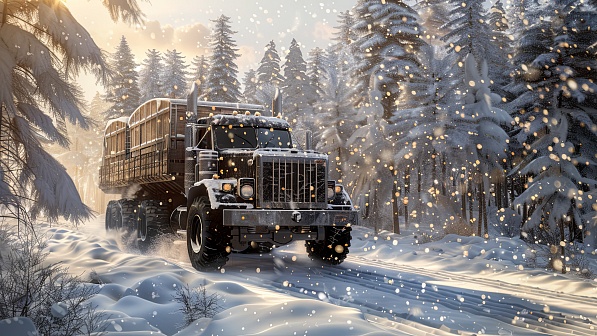 Trucks on winter roads pattern