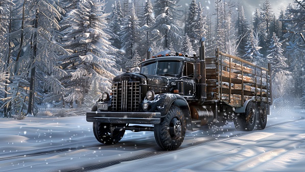 Trucks on winter roads pattern