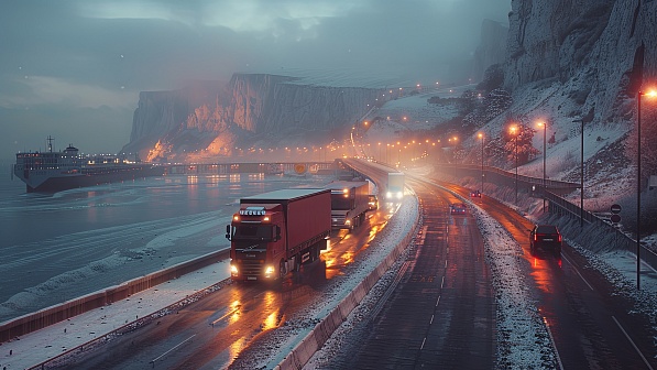Trucks on winter roads pattern