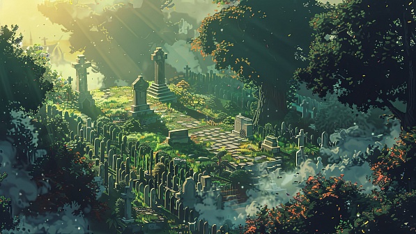Pixel art style cemetery pattern