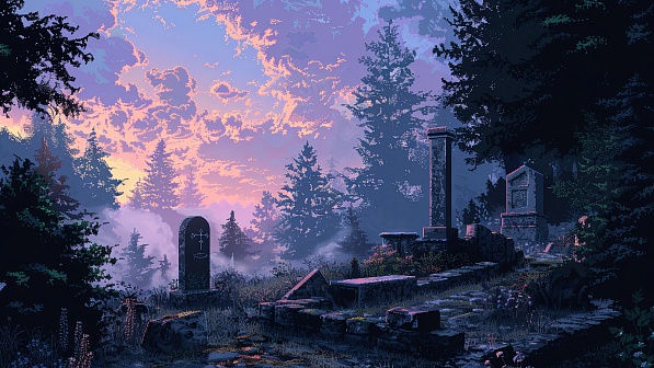 Pixel art style cemetery pattern