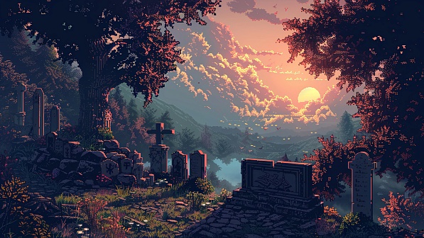 Pixel art style cemetery pattern