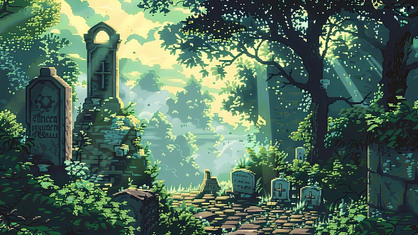 Pixel art style cemetery pattern