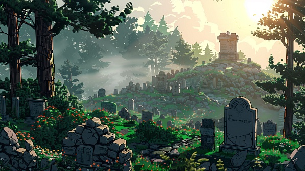 Pixel art style cemetery pattern