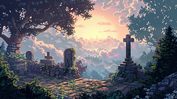 Pixel art style cemetery pattern