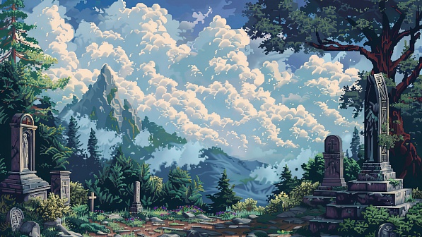 Pixel art style cemetery pattern