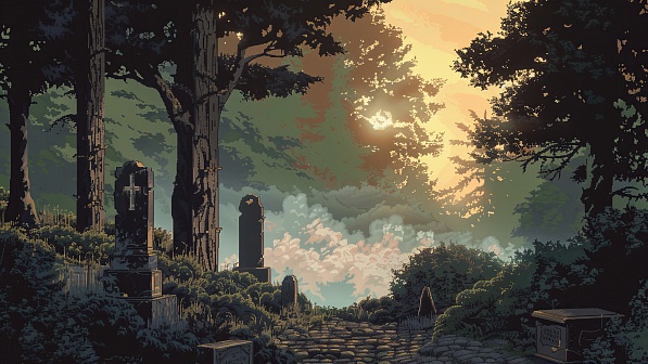 Pixel art style cemetery pattern