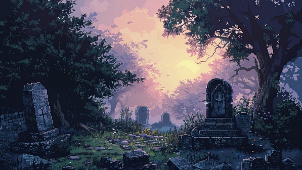 Pixel art style cemetery pattern