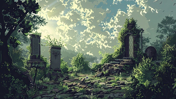 Pixel art style cemetery pattern