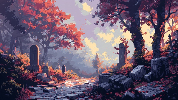 Pixel art style cemetery pattern