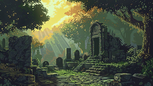 Pixel art style cemetery pattern