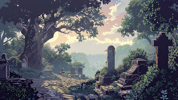 Pixel art style cemetery pattern