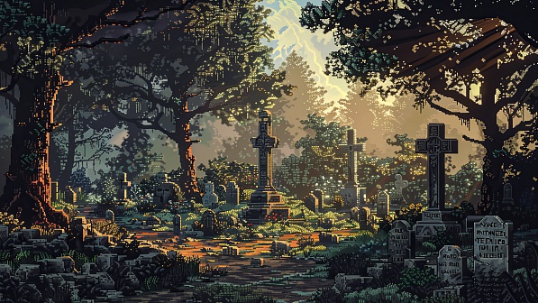 Pixel art style cemetery pattern