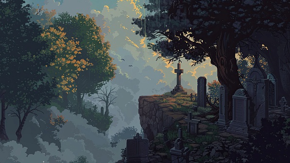 Pixel art style cemetery pattern
