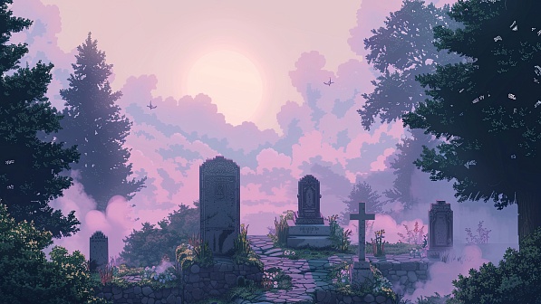 Pixel art style cemetery pattern