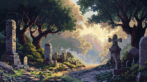 Pixel art style cemetery pattern