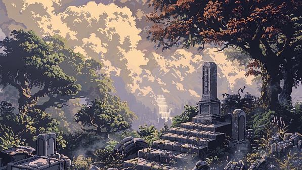 Pixel art style cemetery pattern