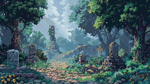 Pixel art style cemetery pattern