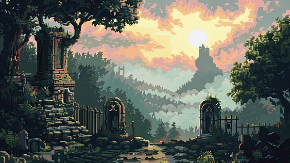 Pixel art style cemetery pattern
