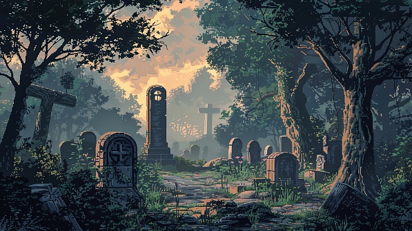 Pixel art style cemetery pattern