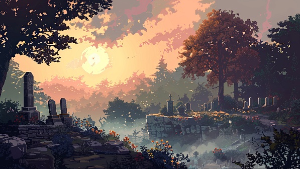 Pixel art style cemetery pattern
