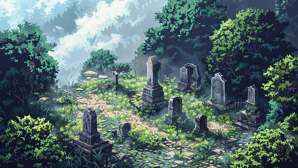Pixel art style cemetery pattern
