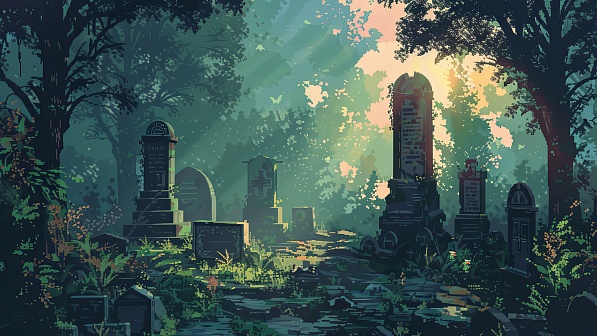 Pixel art style cemetery pattern