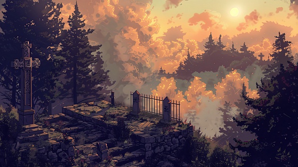 Pixel art style cemetery pattern