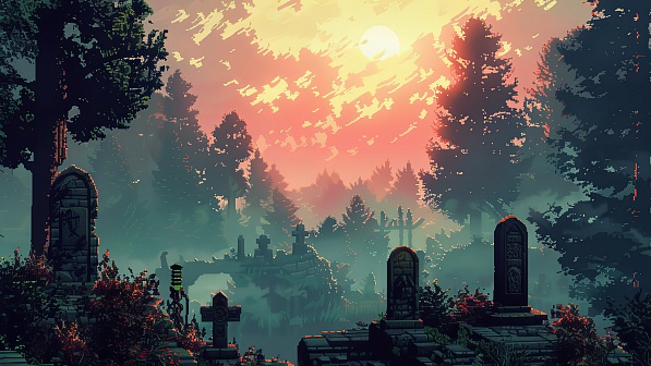 Pixel art style cemetery pattern