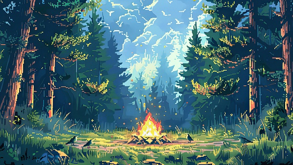 Pixel art style fireplace pattern
