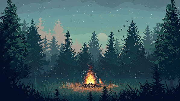 Pixel art style fireplace pattern